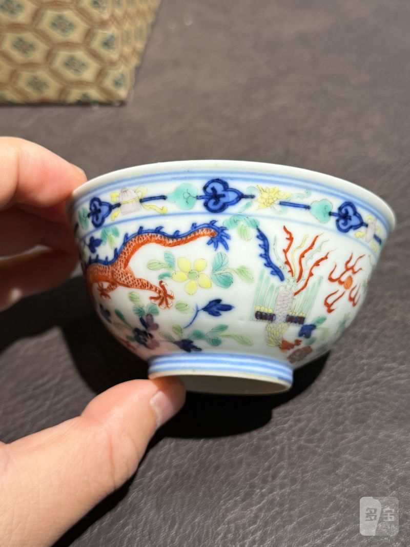 清光绪 青花五彩龙凤纹茶圆一对 - 图6